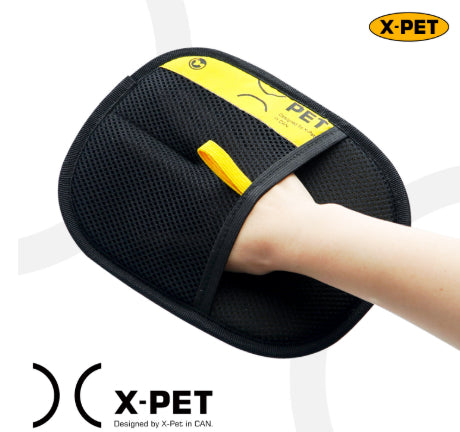 One black large-size X-PET pet hair removal glove for suitable fabric surfaces