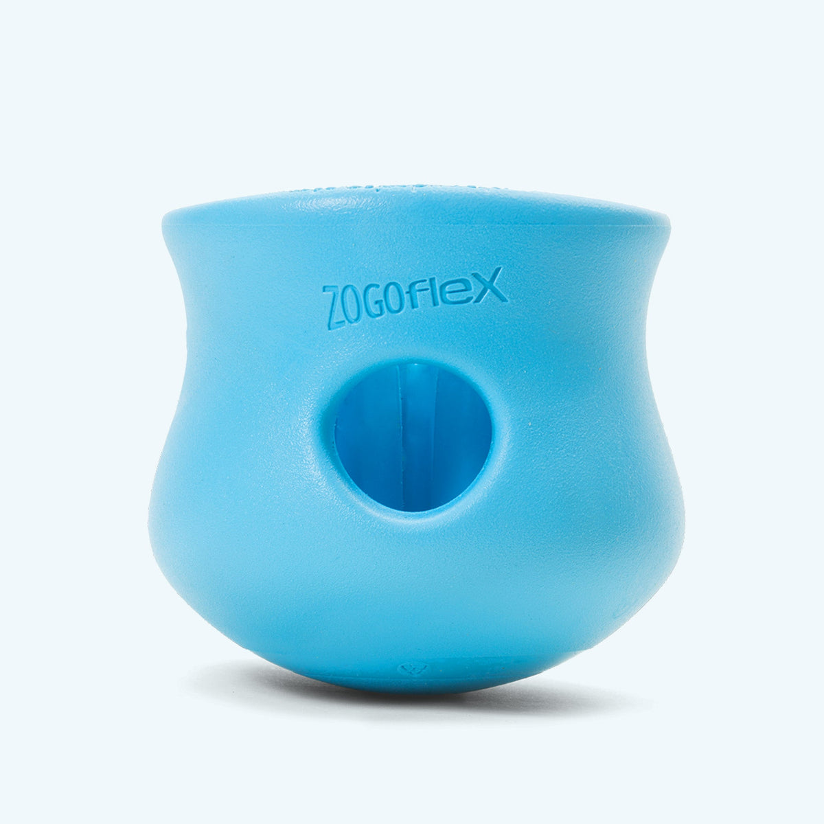 Back view of an aqua blue Toppl showing the side opening