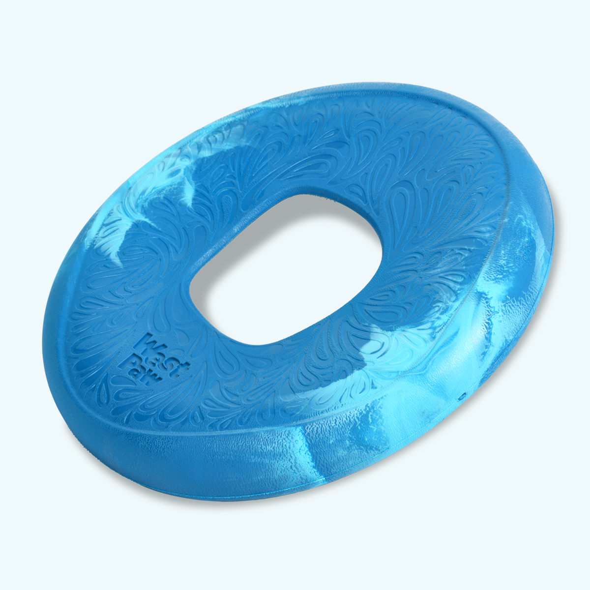 Blue West Paw Sailz floating fetch disc with center opening