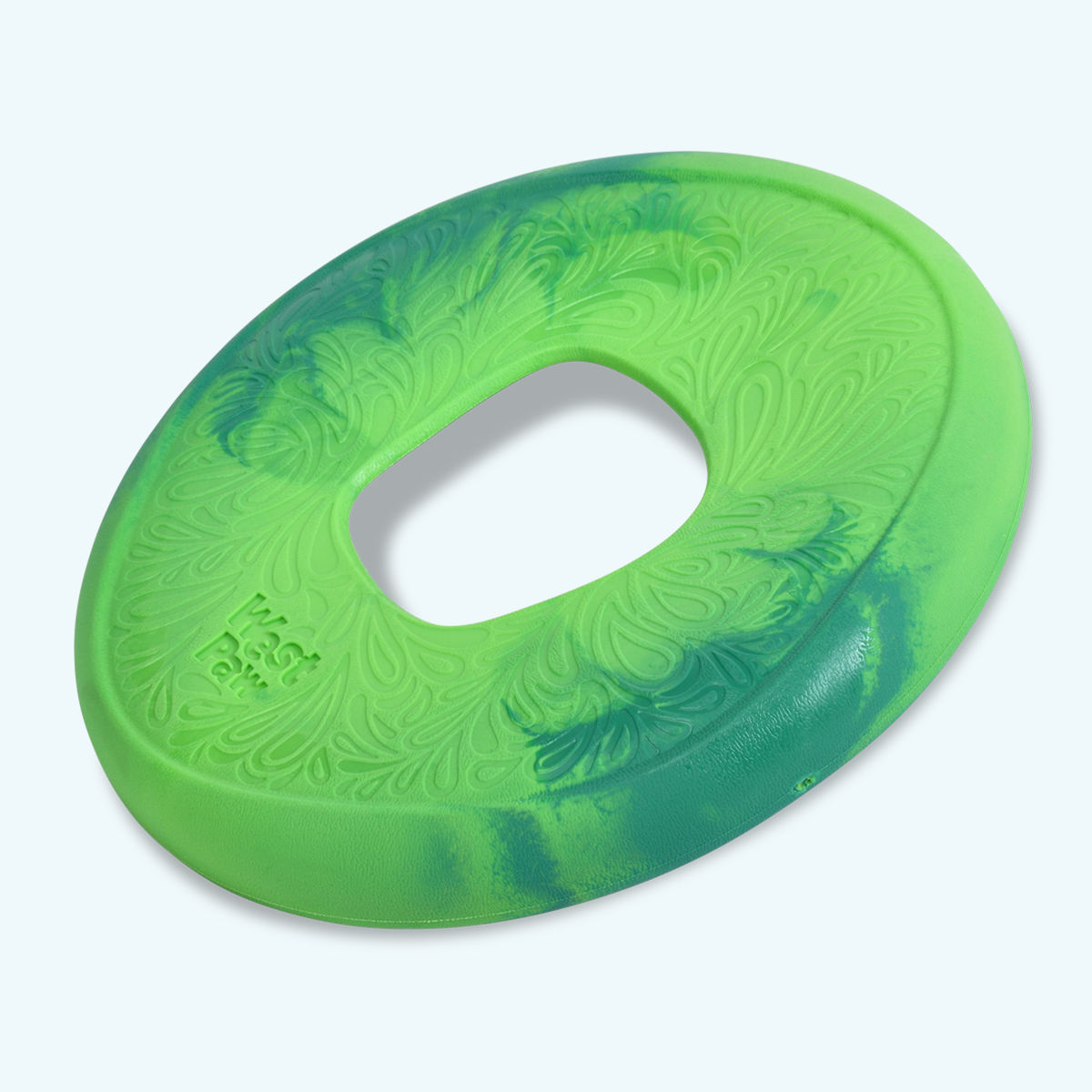 Green Emerald West Paw Sailz fetch disc with a center opening