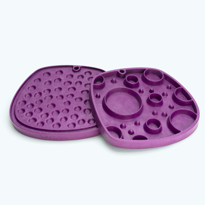 Tropic Red West Paw Bubbles Feast Mat showing the lick-mat and slow-feeder sides.