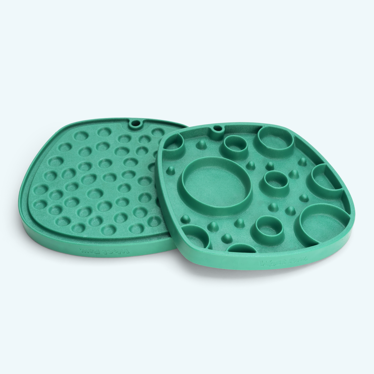 Kelp green West Paw Bubbles Feast Mat showing the lick-mat and slow-feeder sides.